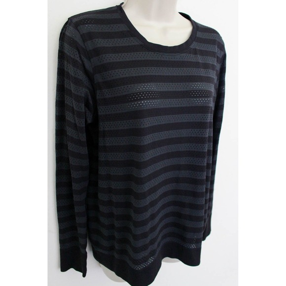 Lululemon Top Womens 12 ? Black Stripe Breeze By Long Sleeve Perforated Pullover - Picture 4 of 5